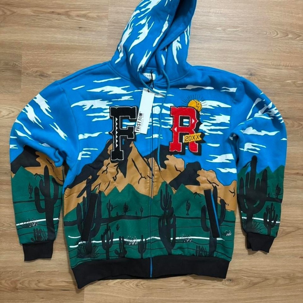 First Row "Desert Landscape" Full Zip Hoodie – Size XL (Blue/Green/Brown)